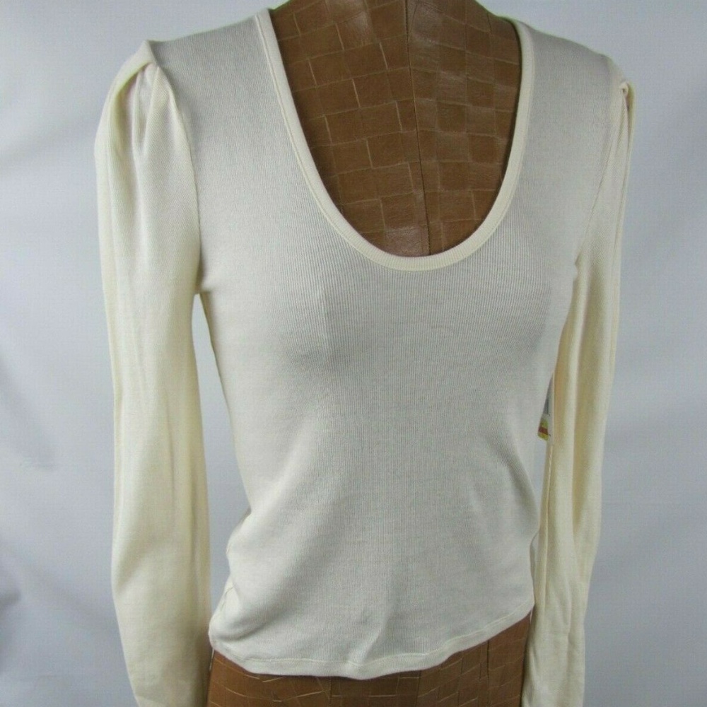 Free People Cream Long Sleeve Scoop Neck Top